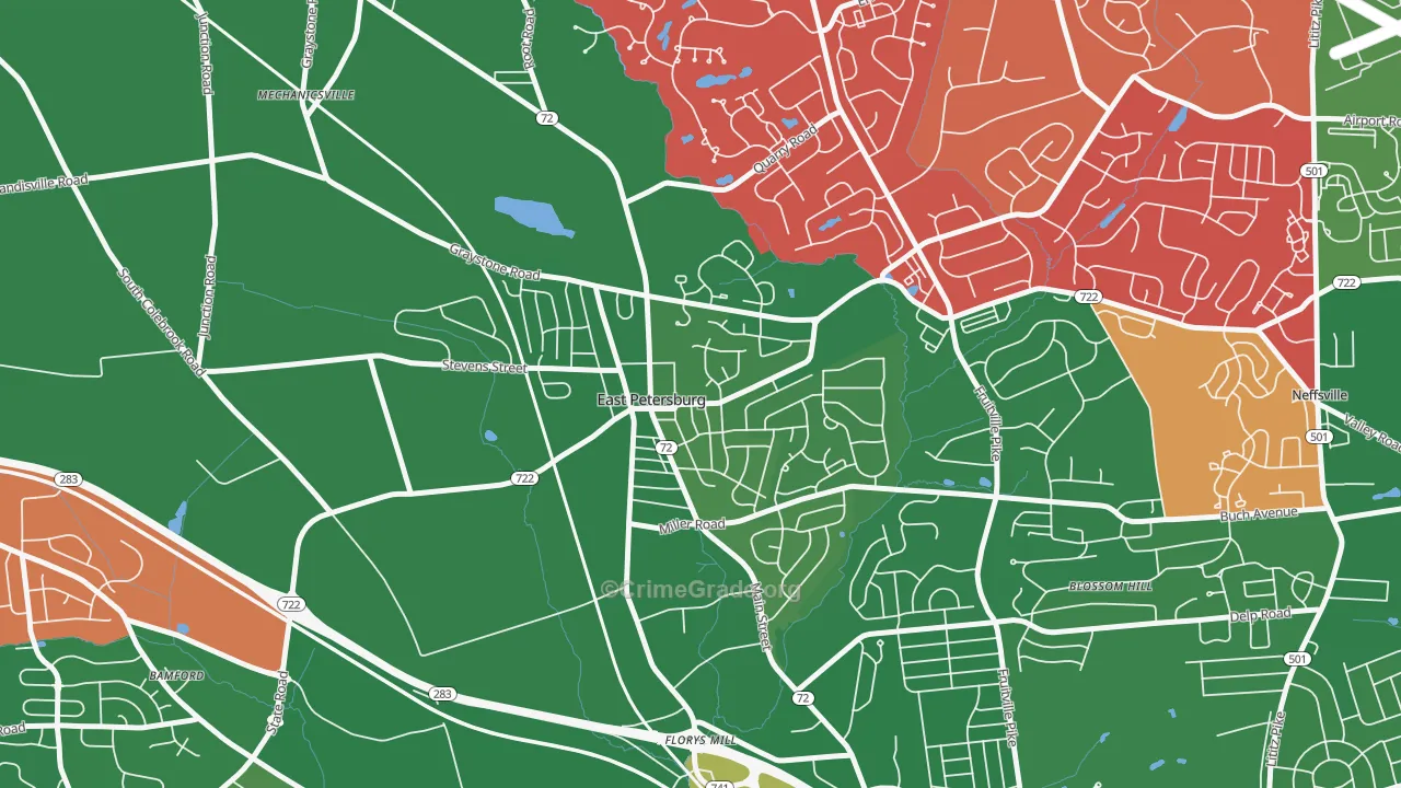 East Petersburg, PA Map of Murder Rates