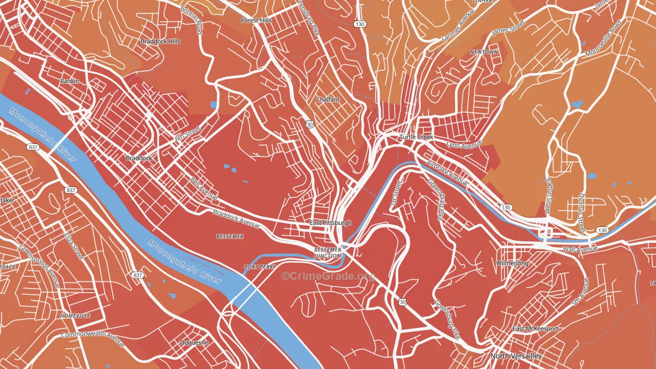 East Pittsburgh, PA Map of Murder Rates