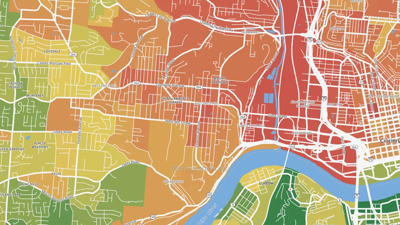 East Price Hill, Cincinnati, OH Map of Murder Rates