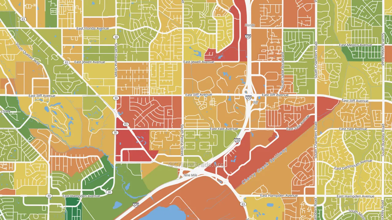 East Ridge-Ptarmigan Park, Aurora, CO Map of Murder Rates