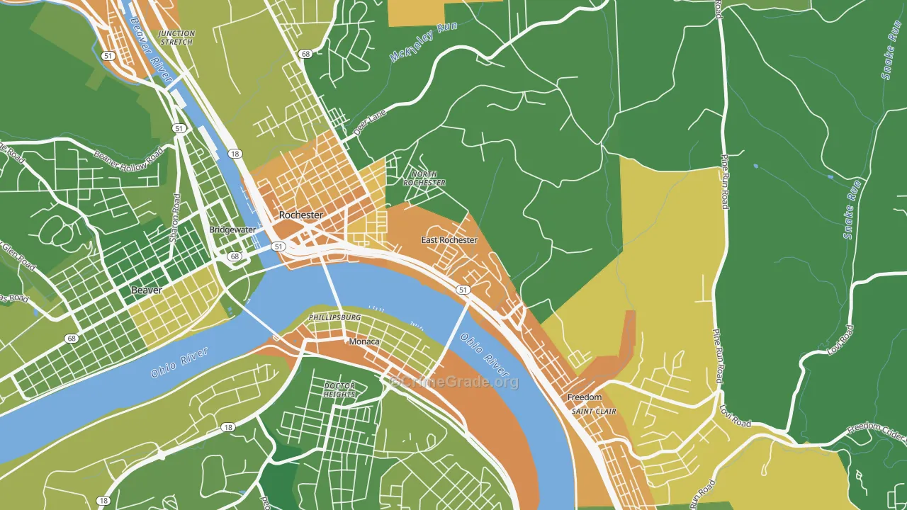 East Rochester, PA Map of Murder Rates