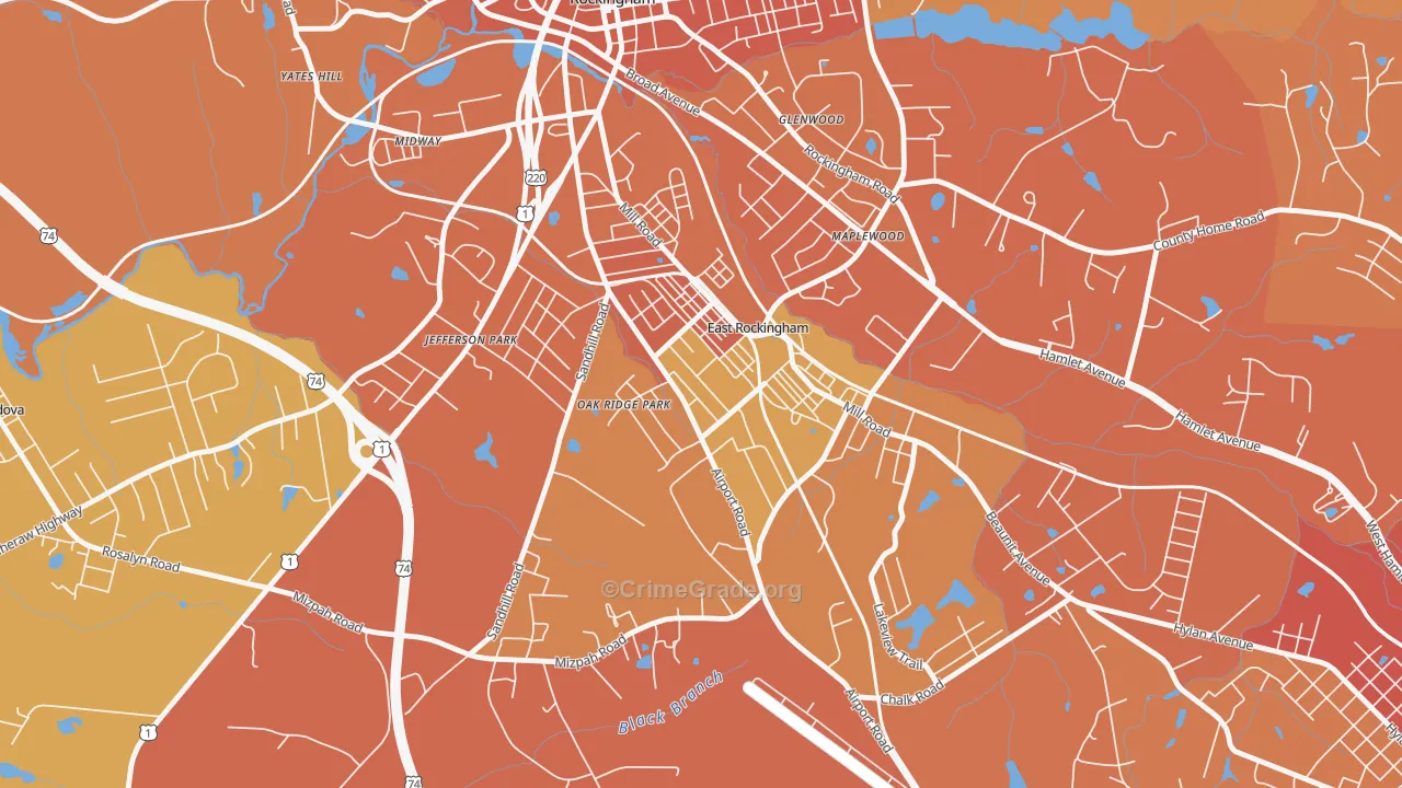 East Rockingham, NC Map of Murder Rates