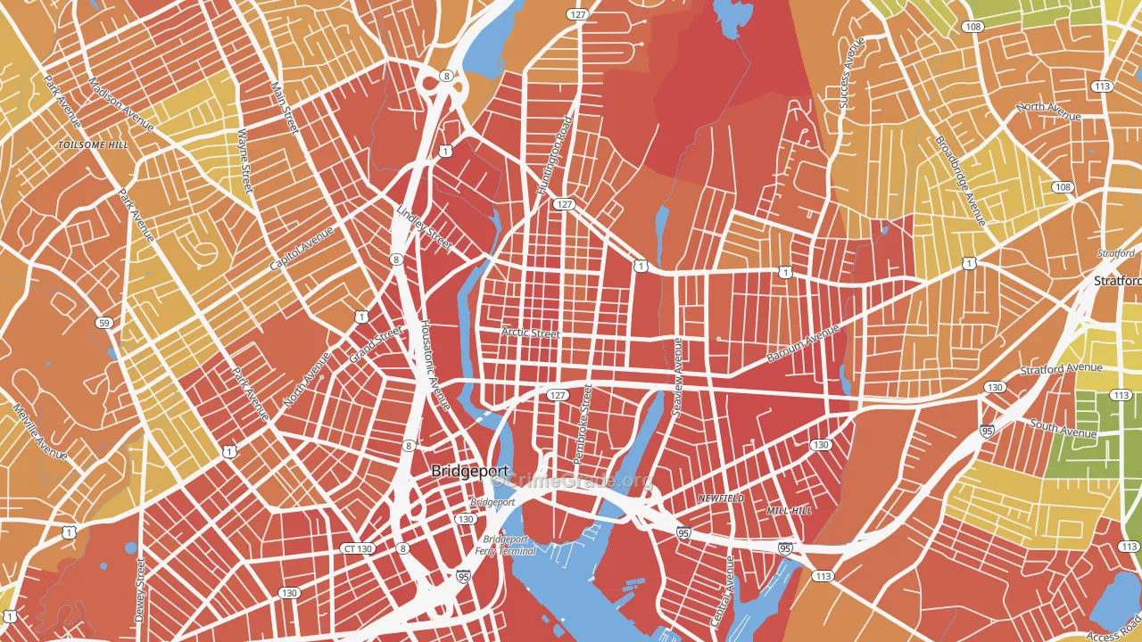East Side-Bridgeport, Bridgeport, CT Map of Murder Rates