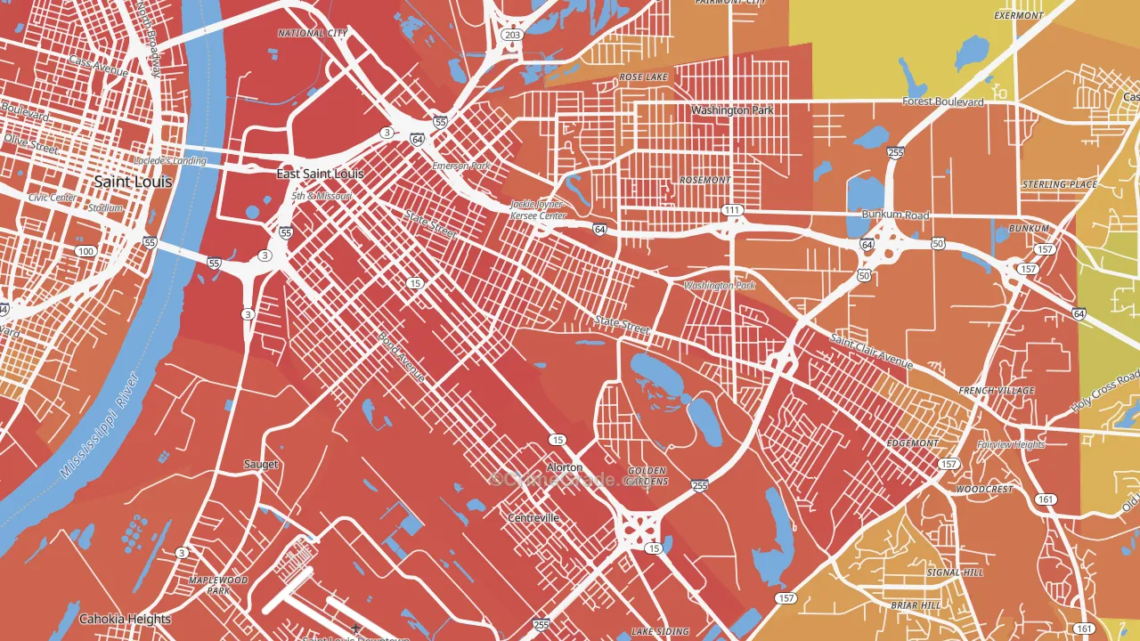 East St. Louis, IL Map of Murder Rates