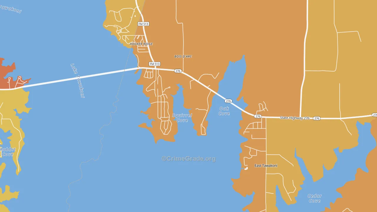East Tawakoni, TX Map of Murder Rates