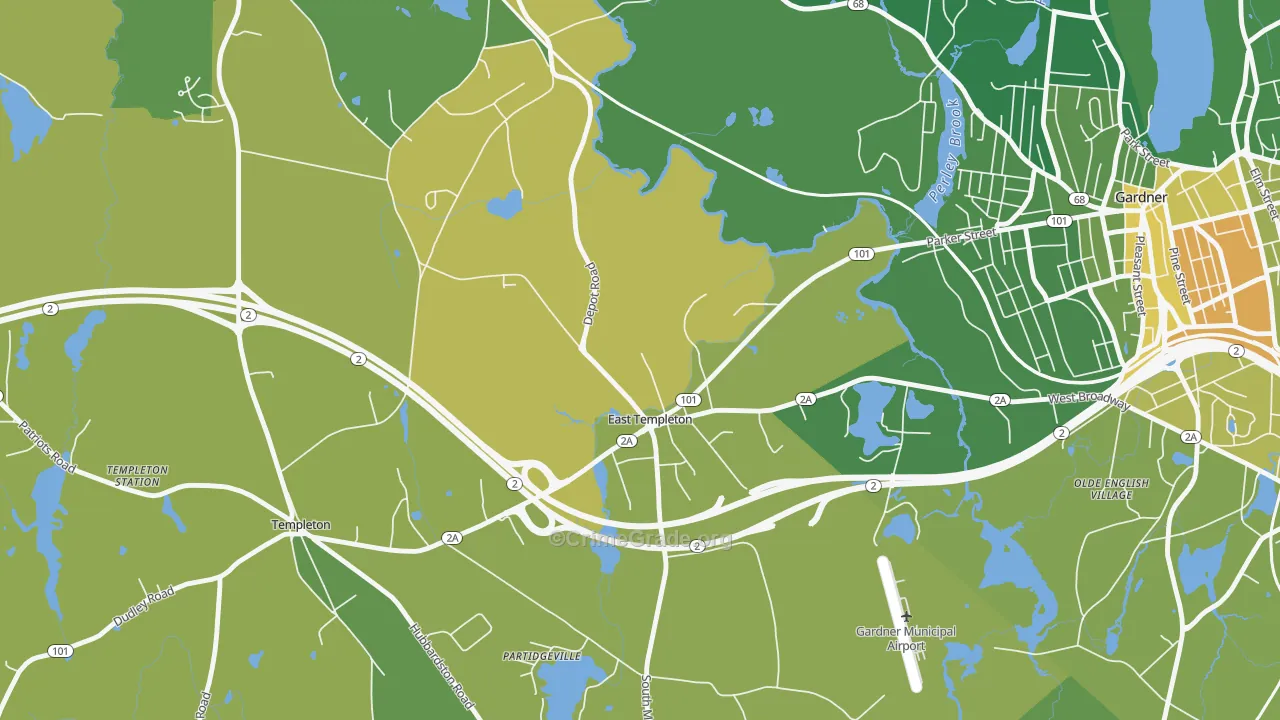 East Templeton, MA Map of Murder Rates
