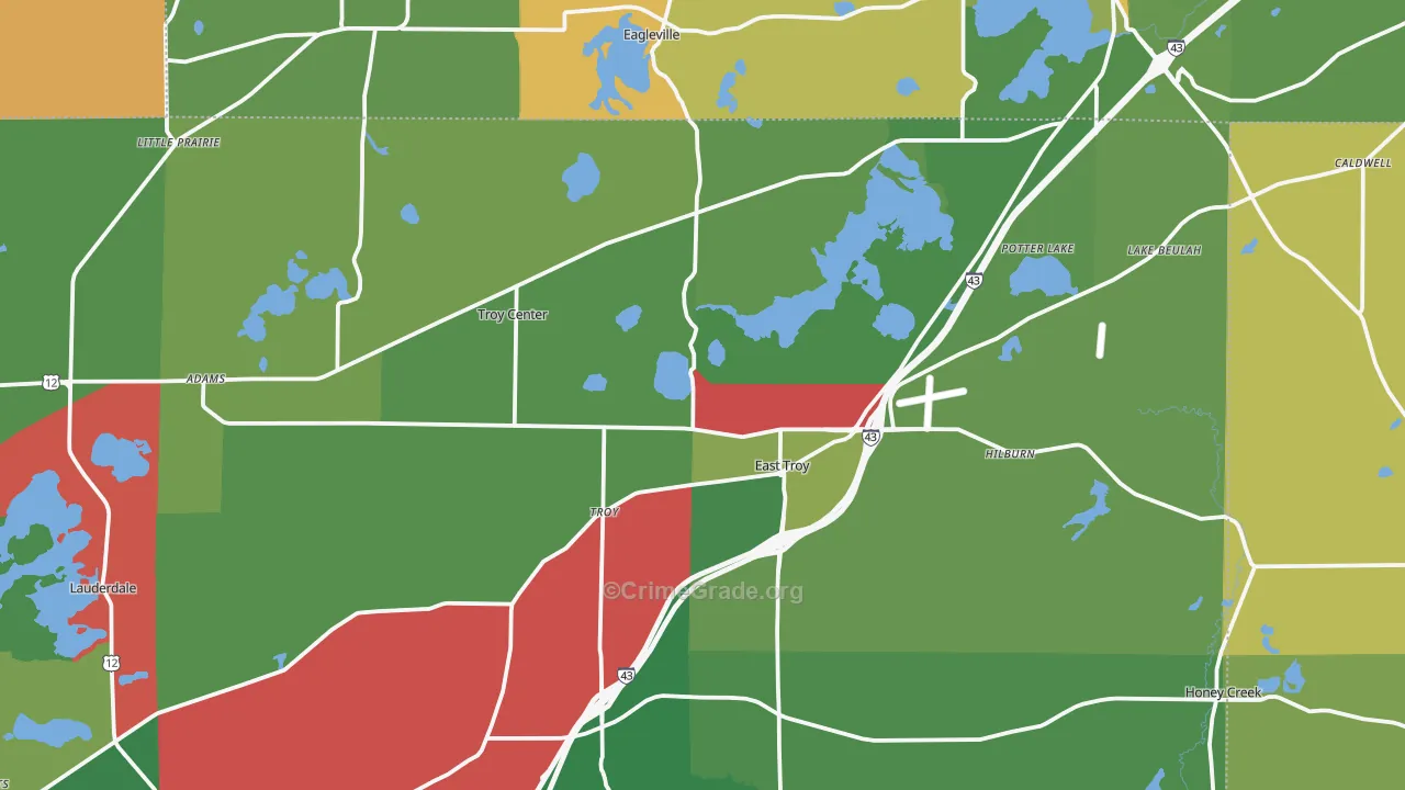 East Troy, WI Map of Murder Rates