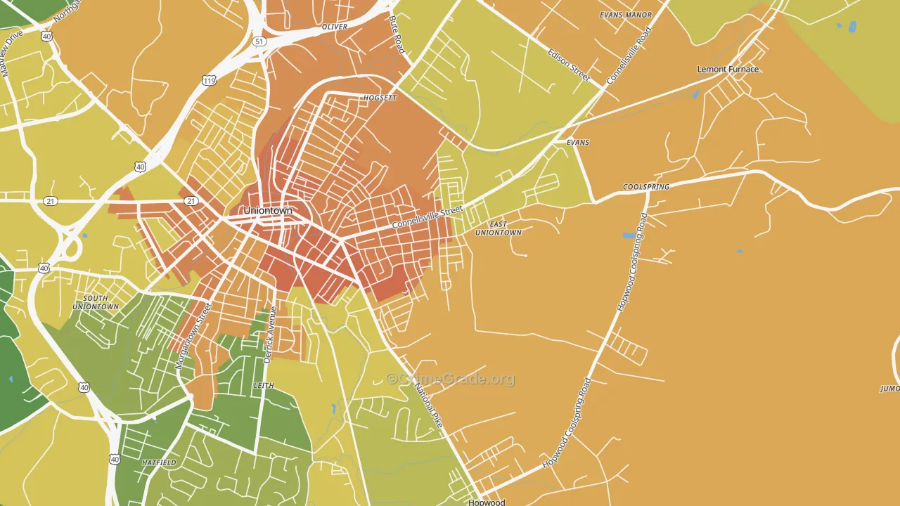 East Uniontown, PA Map of Murder Rates