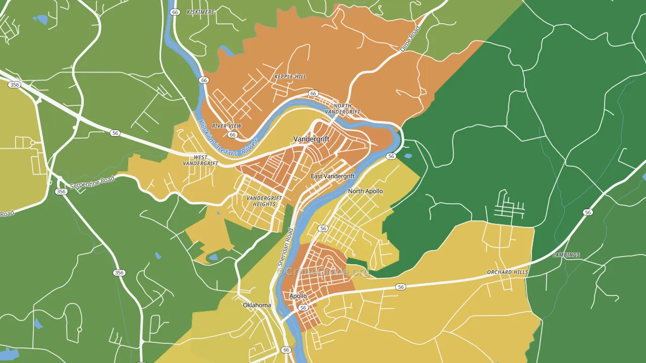 East Vandergrift, PA Map of Murder Rates