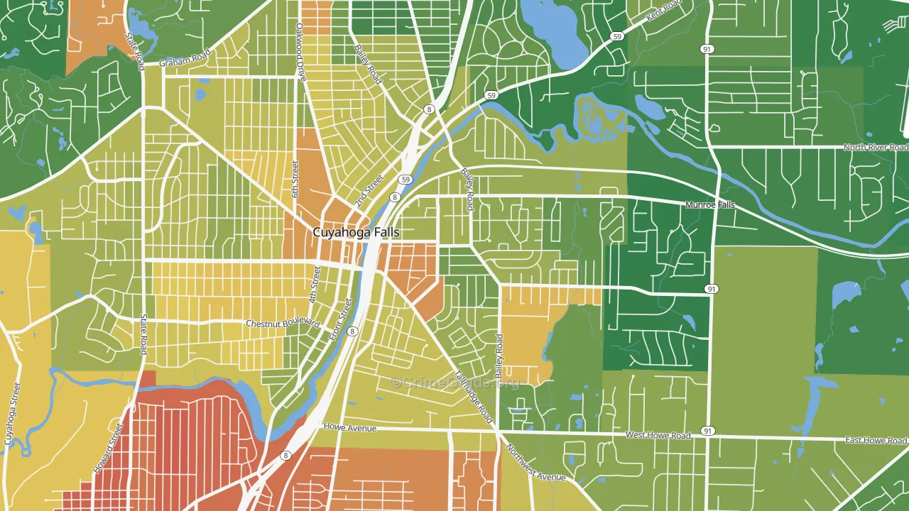 East Village, Cuyahoga Falls, OH Map of Murder Rates
