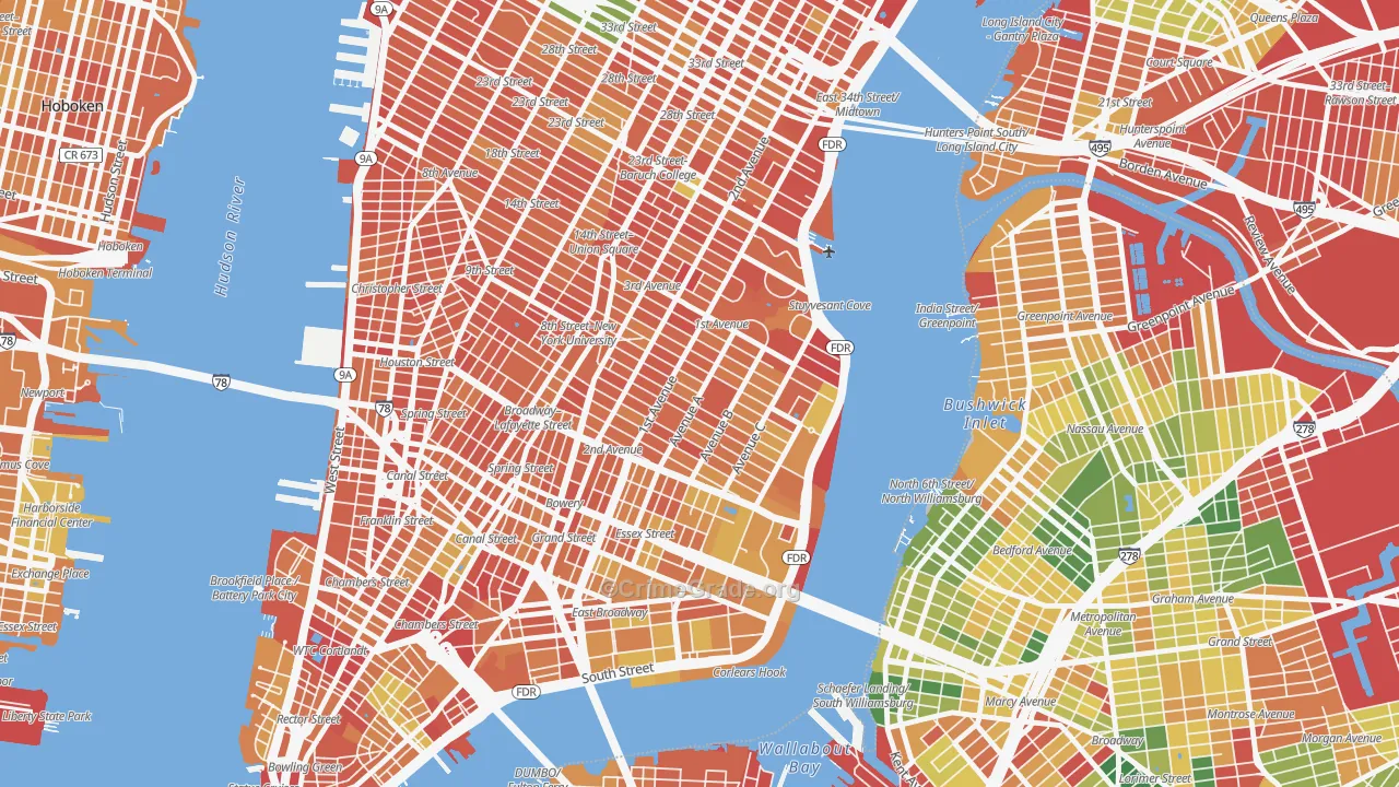 East Village, Manhattan, NY Map of Murder Rates