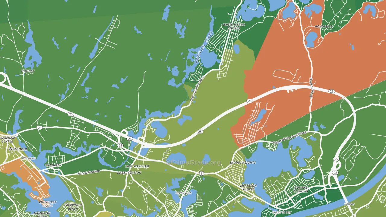 East Wareham, MA Map of Murder Rates