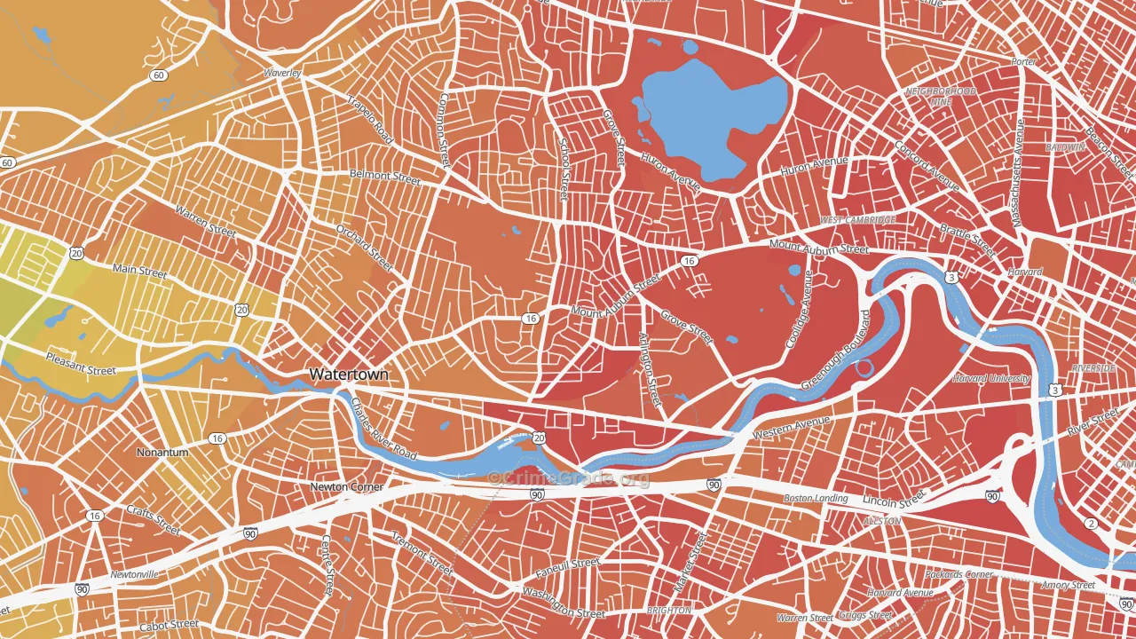 East Watertown, Watertown Town, MA Map of Murder Rates