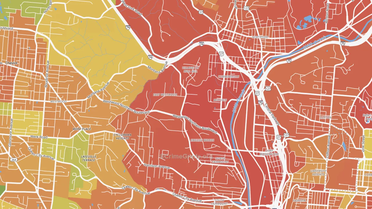 East Westwood, Cincinnati, OH Map of Murder Rates