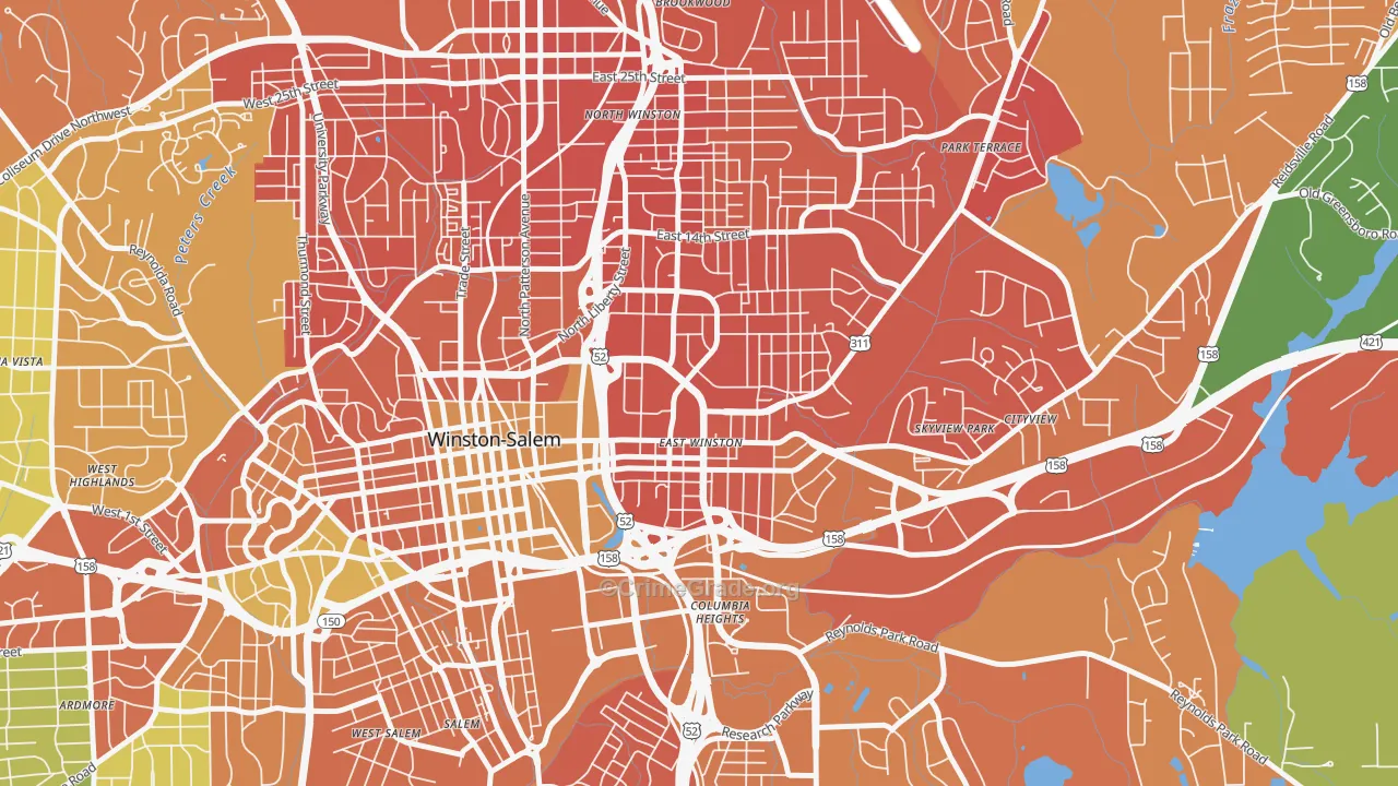 East Winston, Winston-Salem, NC Map of Murder Rates