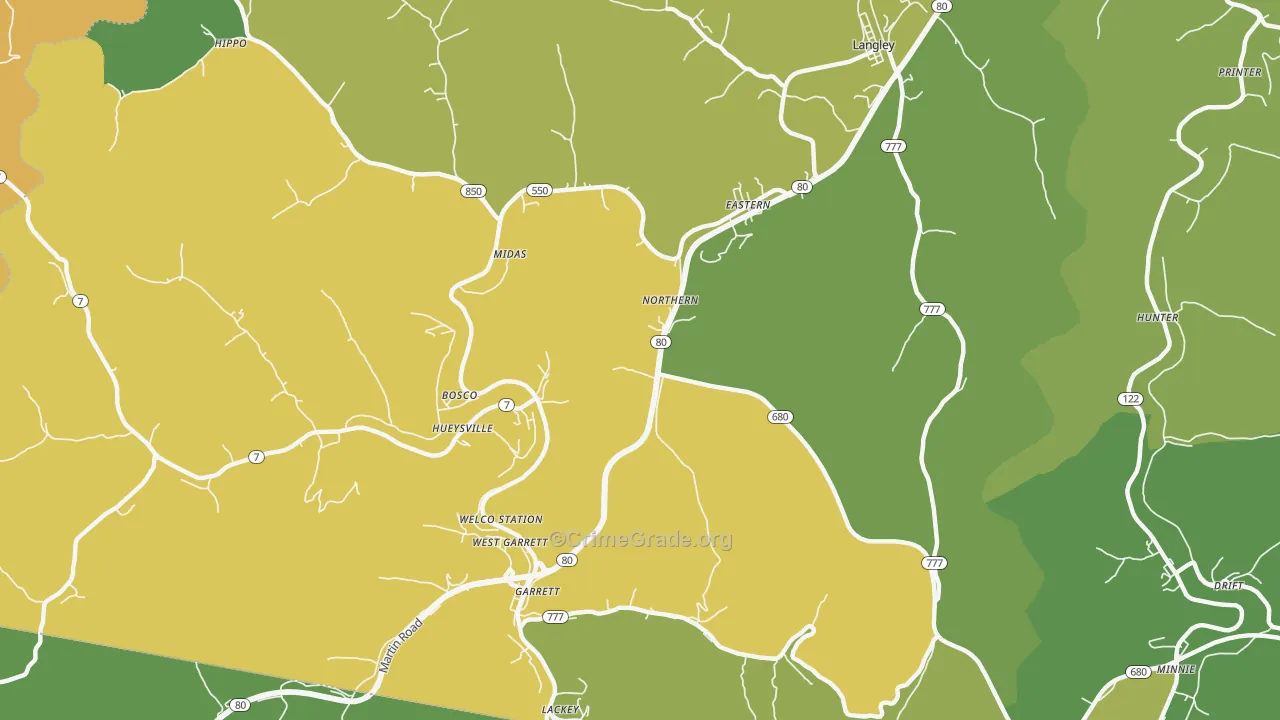 Eastern, KY Map of Murder Rates