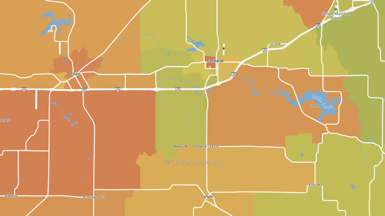 Eastland County, TX Map of Murder Rates
