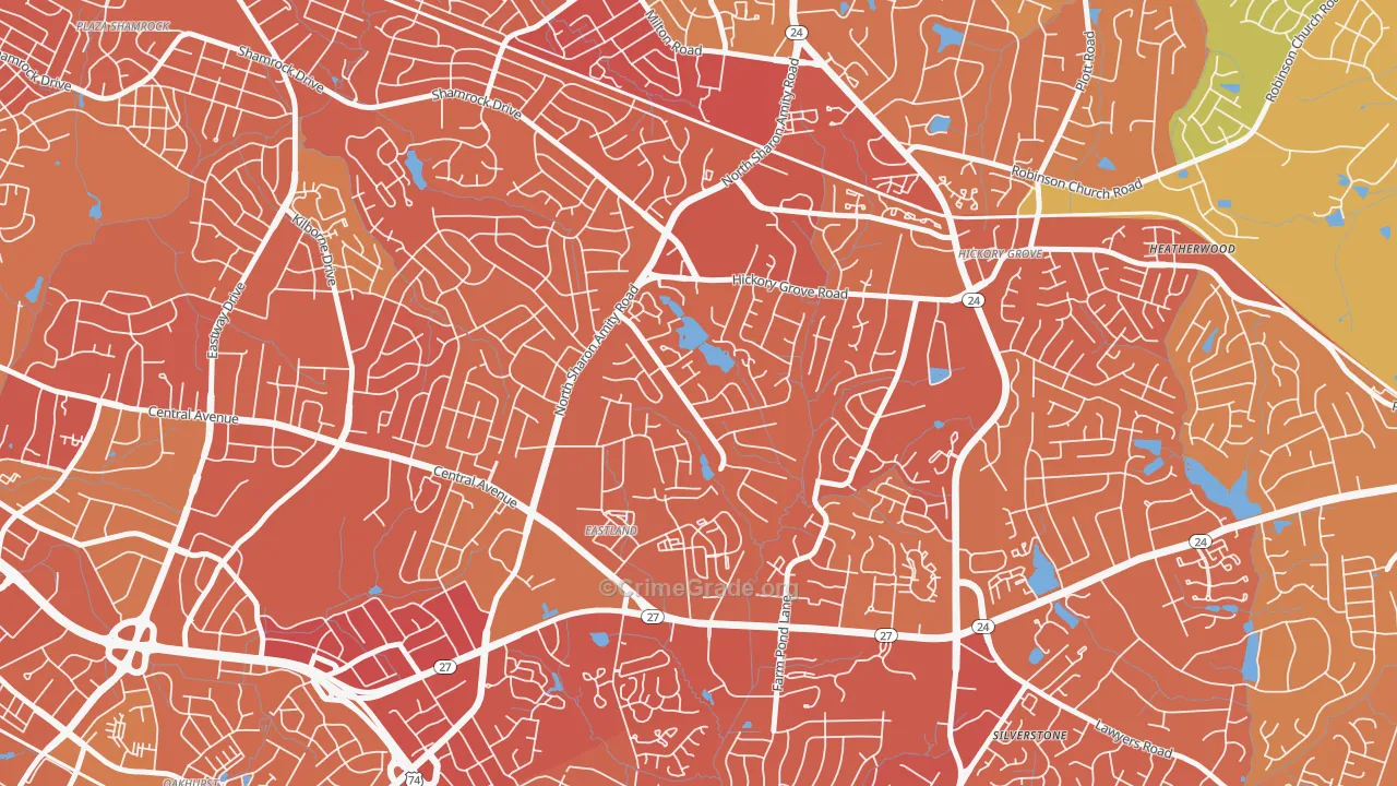 Eastland-Wilora Lake, Charlotte, NC Map of Murder Rates