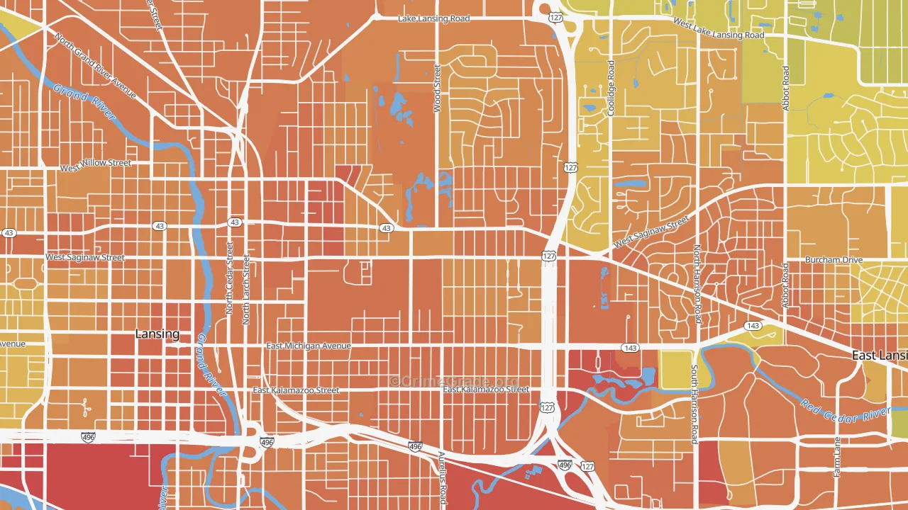 Eastside Lansing, Lansing, MI Map of Murder Rates