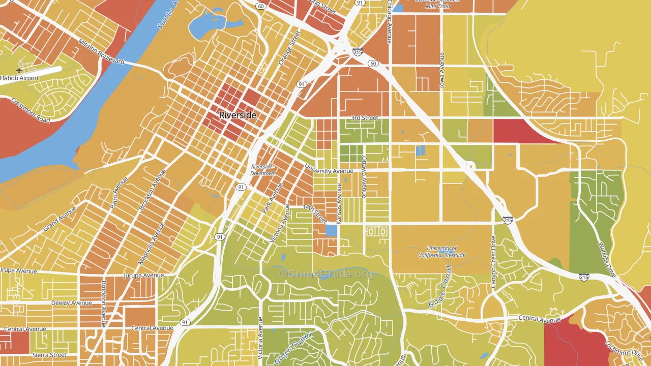 Eastside, Riverside, CA Map of Murder Rates