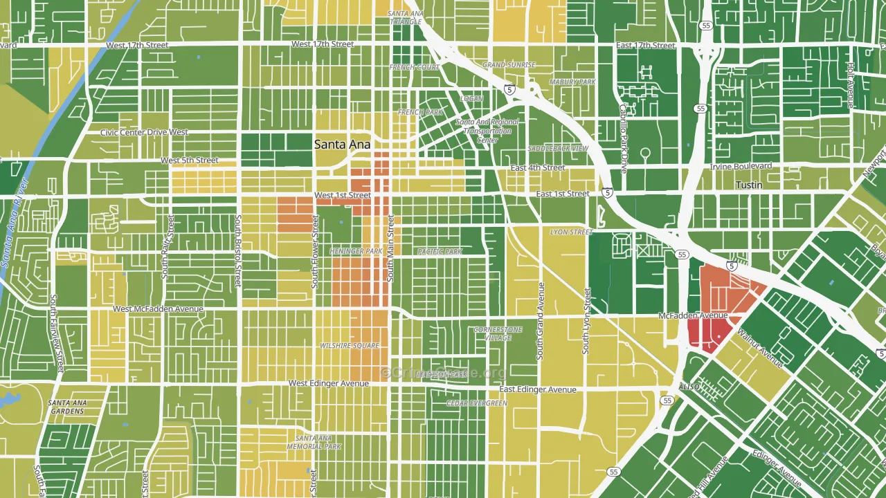 Eastside Santa Ana, Santa Ana, CA Map of Murder Rates