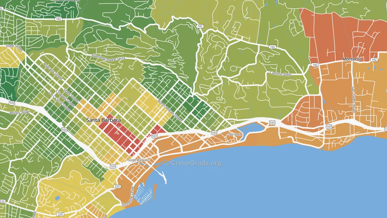 Eastside Santa Barbara, Santa Barbara, CA Map of Murder Rates