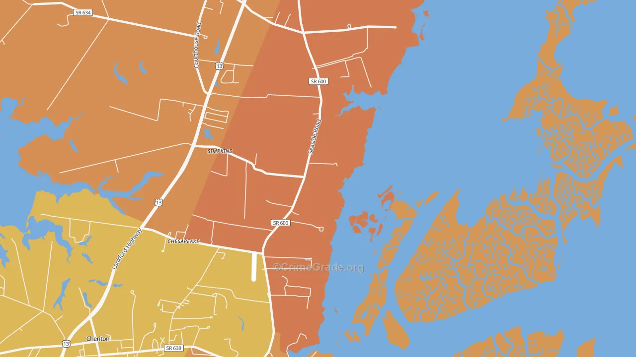 Eastville Station, VA Map of Murder Rates