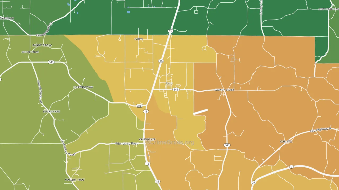 Ecru, MS Map of Murder Rates
