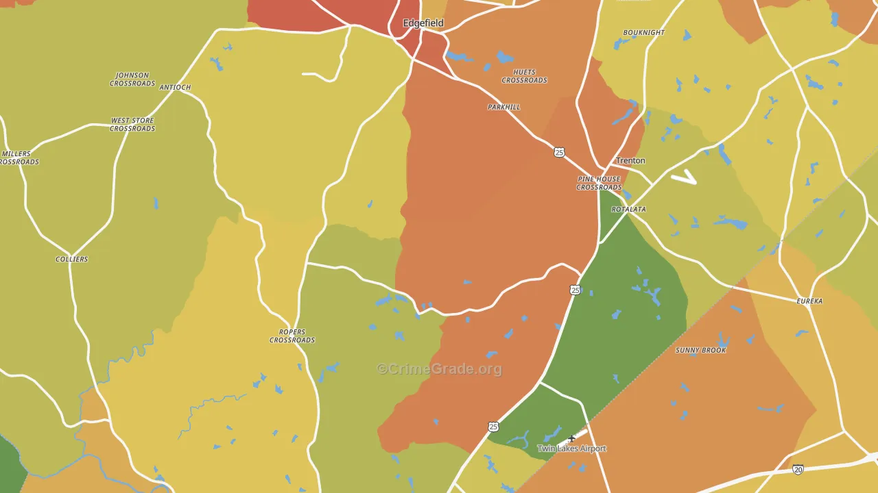 Edgefield County, SC Map of Murder Rates
