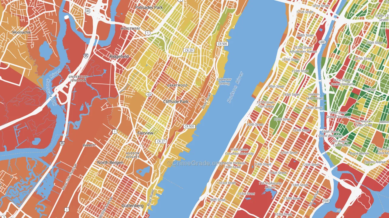 Edgewater, NJ Map of Murder Rates