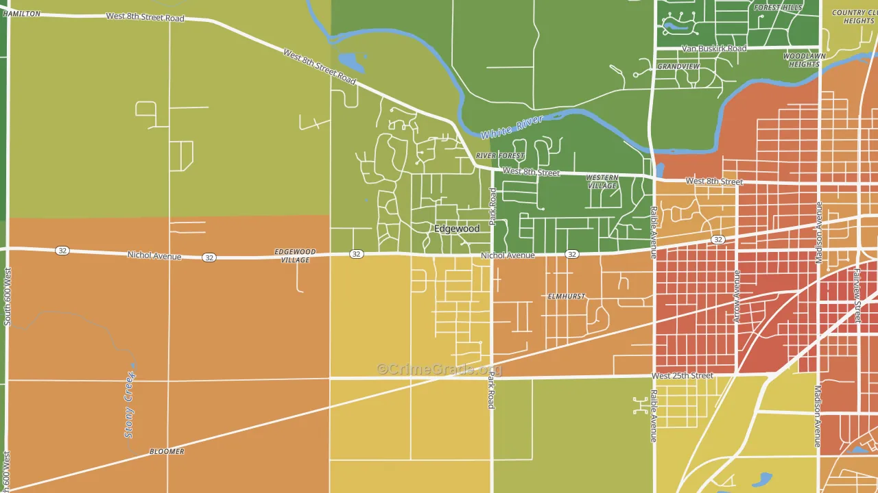 Edgewood, IN Map of Murder Rates