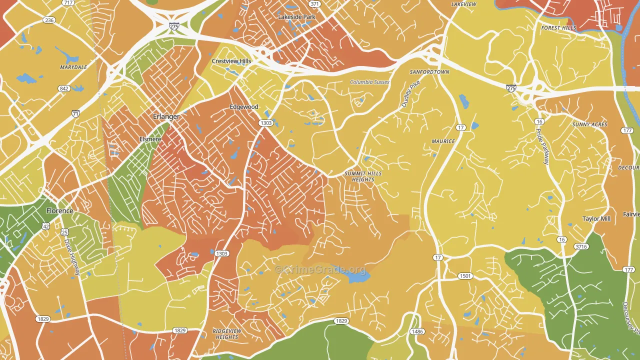 Edgewood, KY Map of Murder Rates