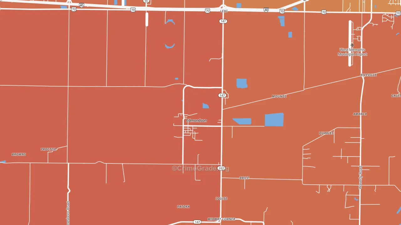 Edmondson, AR Map of Murder Rates