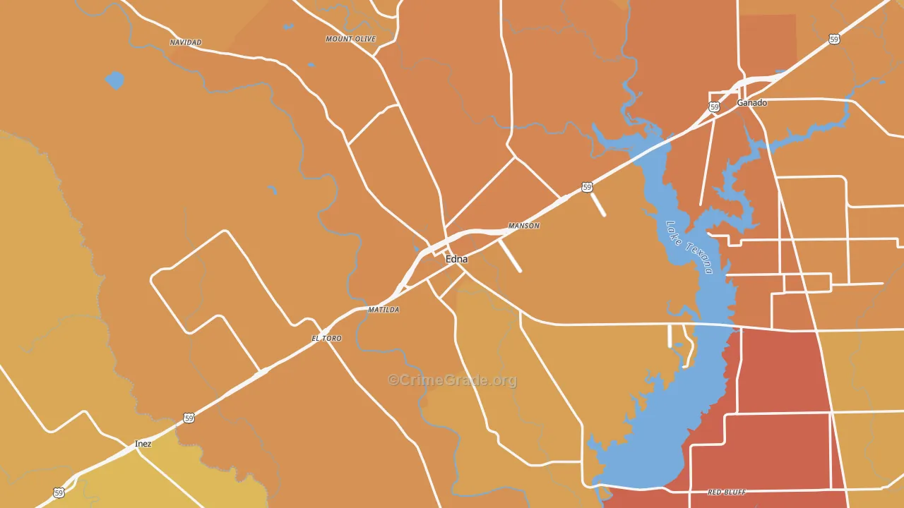 Edna, TX Map of Murder Rates