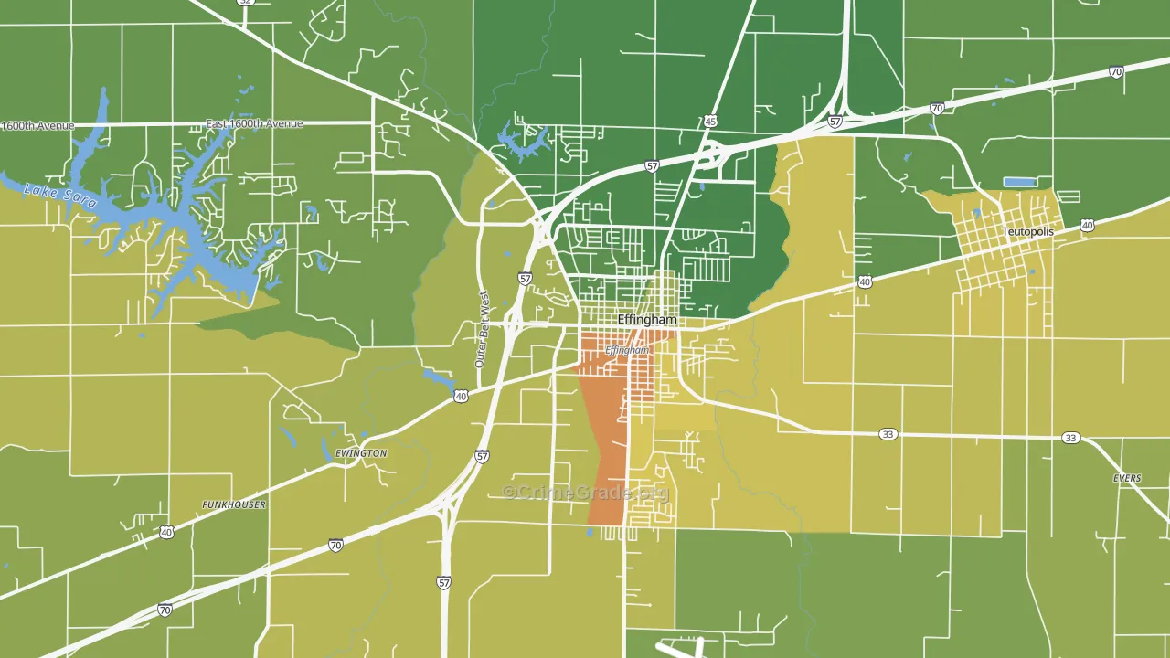Effingham, IL Map of Murder Rates