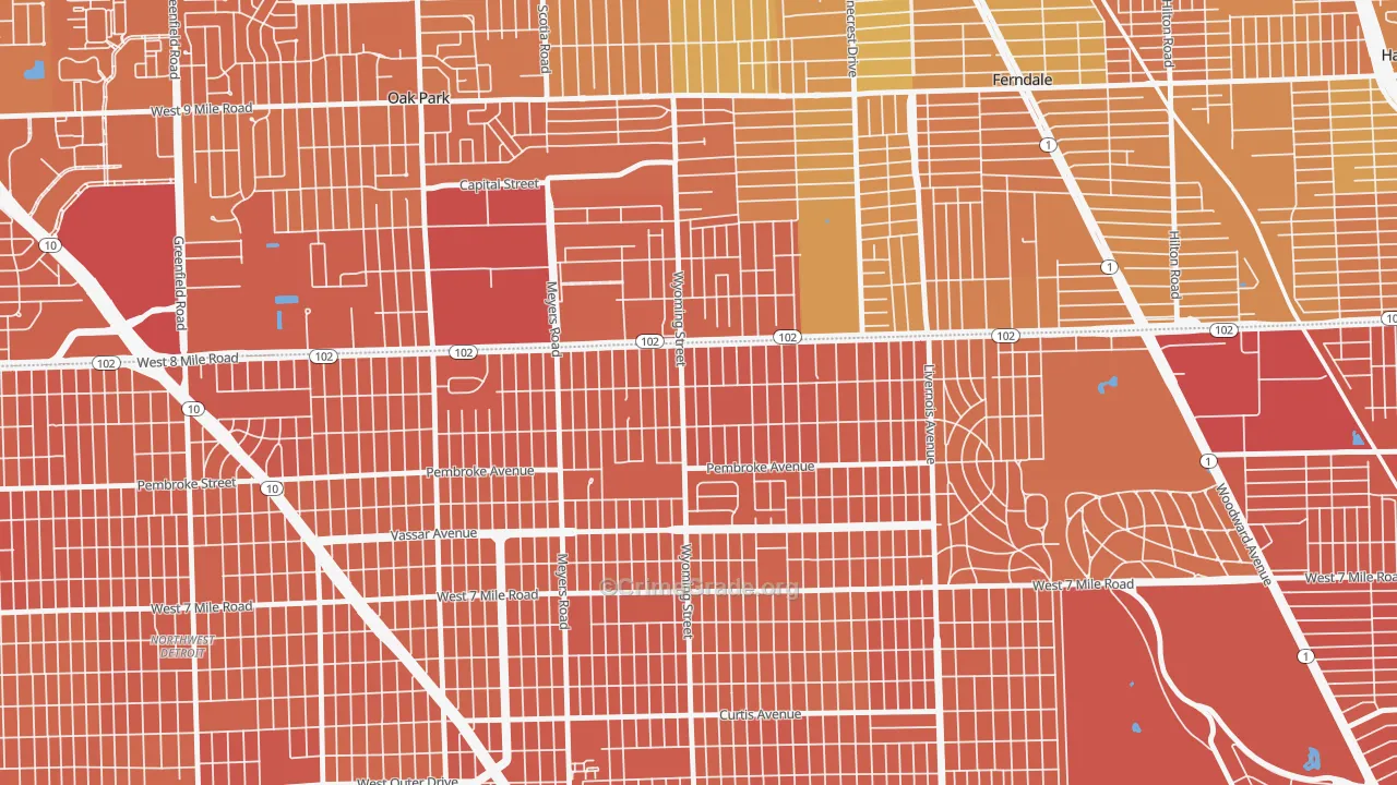 Eight Mile Wyoming, Detroit, MI Map of Murder Rates