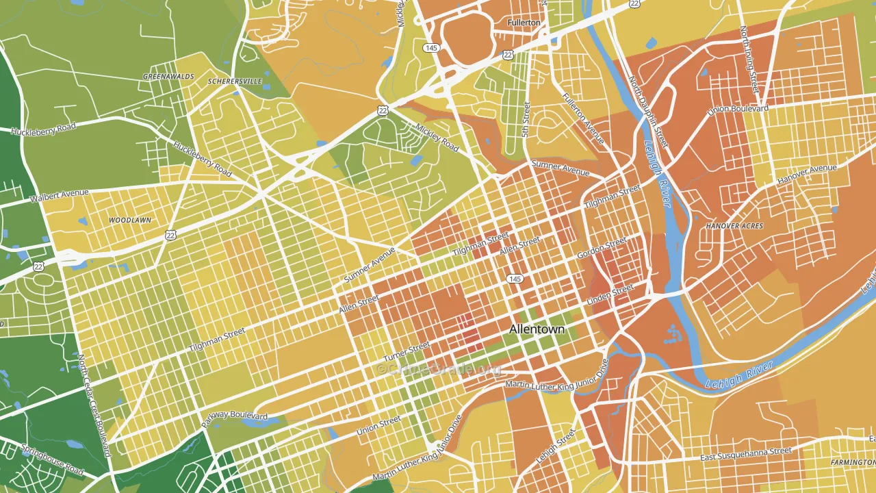 Eighth Ward, Allentown, PA Map of Murder Rates