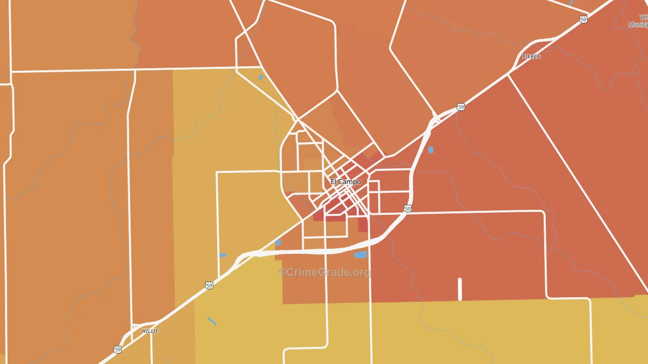 El Campo, TX Map of Murder Rates