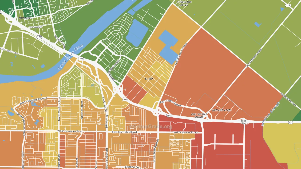 El Rio, Oxnard, CA Map of Murder Rates