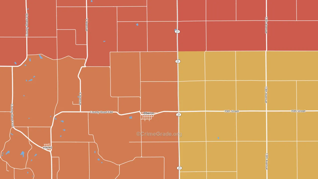 Elberon, IA Map of Murder Rates