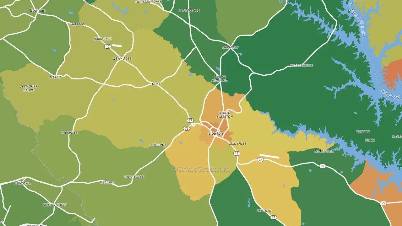 Elbert County, GA Map of Murder Rates