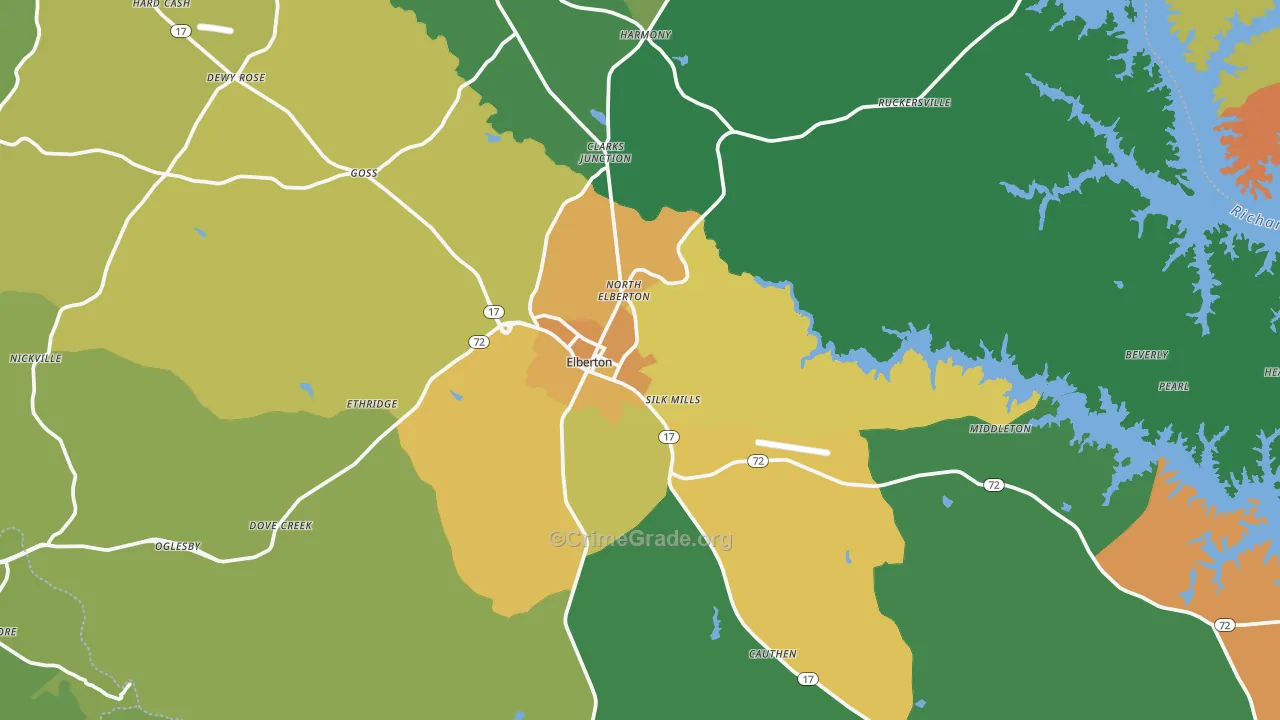 Elberton, GA Map of Murder Rates