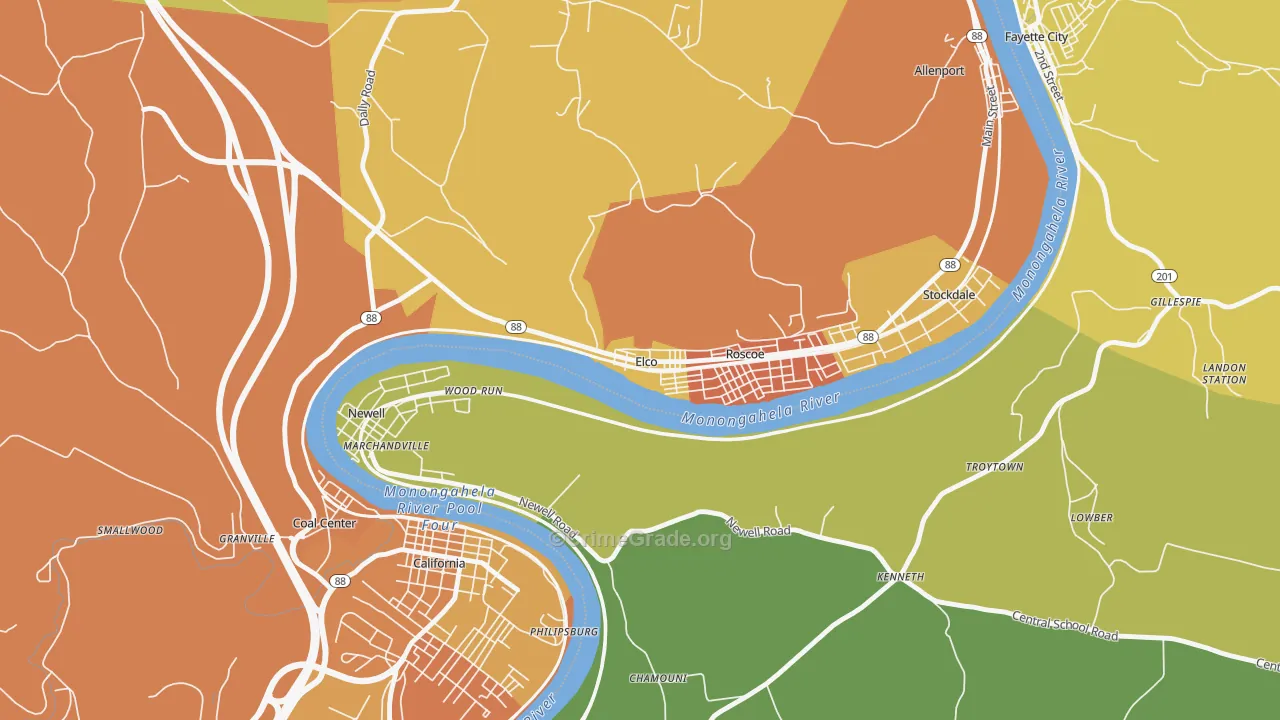 Elco, PA Map of Murder Rates