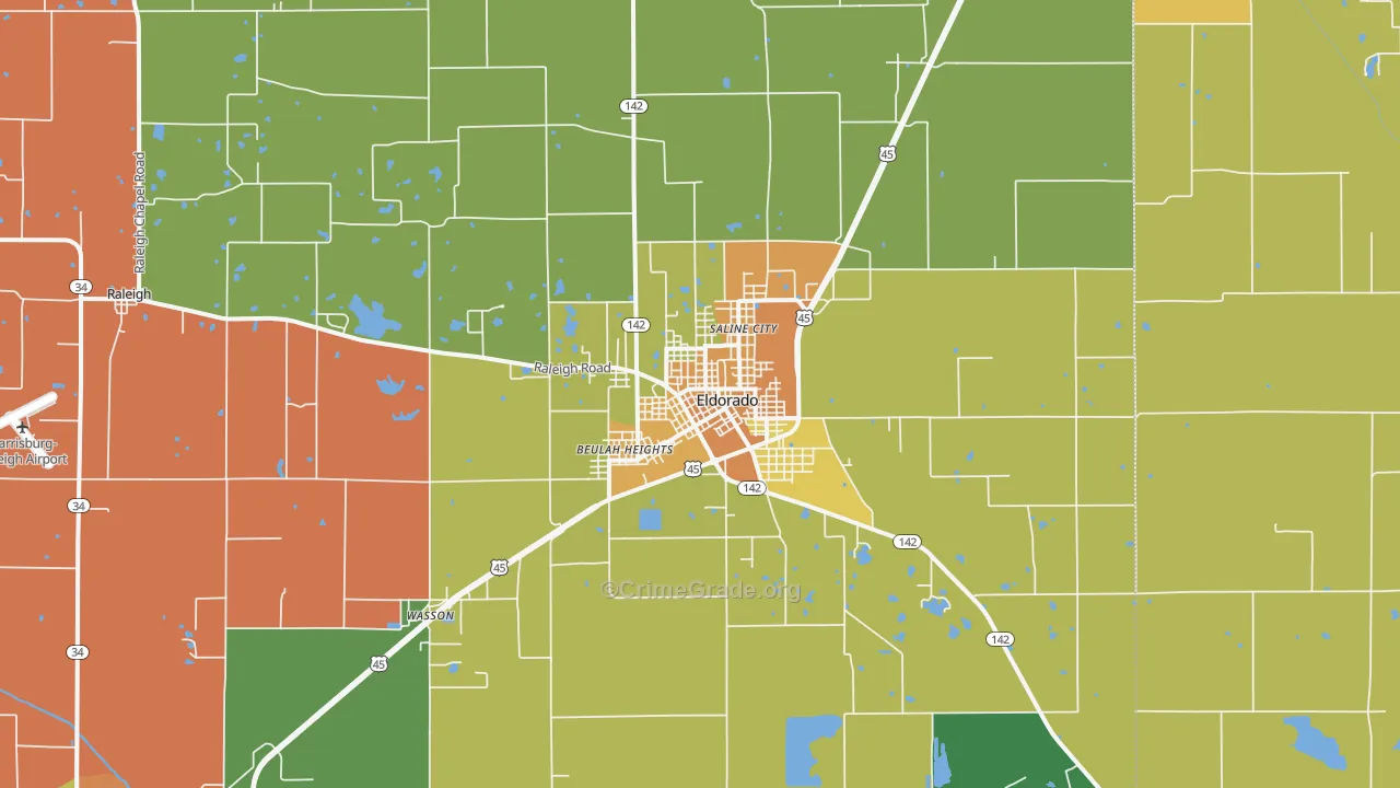 Eldorado, IL Map of Murder Rates