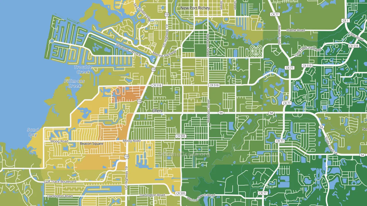 Elfers, FL Map of Murder Rates