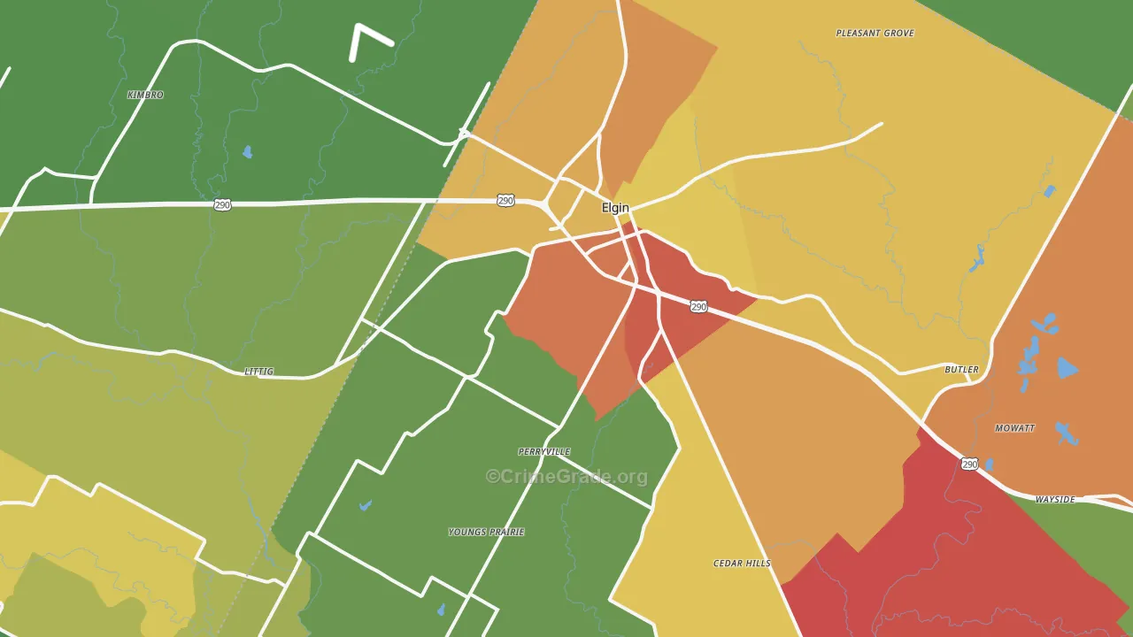 Elgin, TX Map of Murder Rates