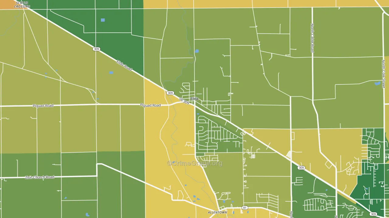 Elida, OH Map of Murder Rates