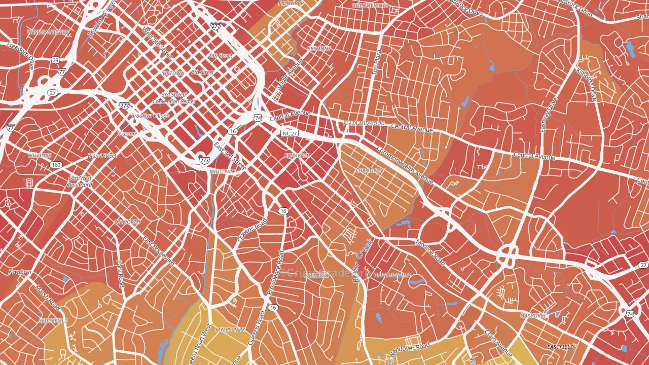 Elizabeth, Charlotte, NC Map of Murder Rates