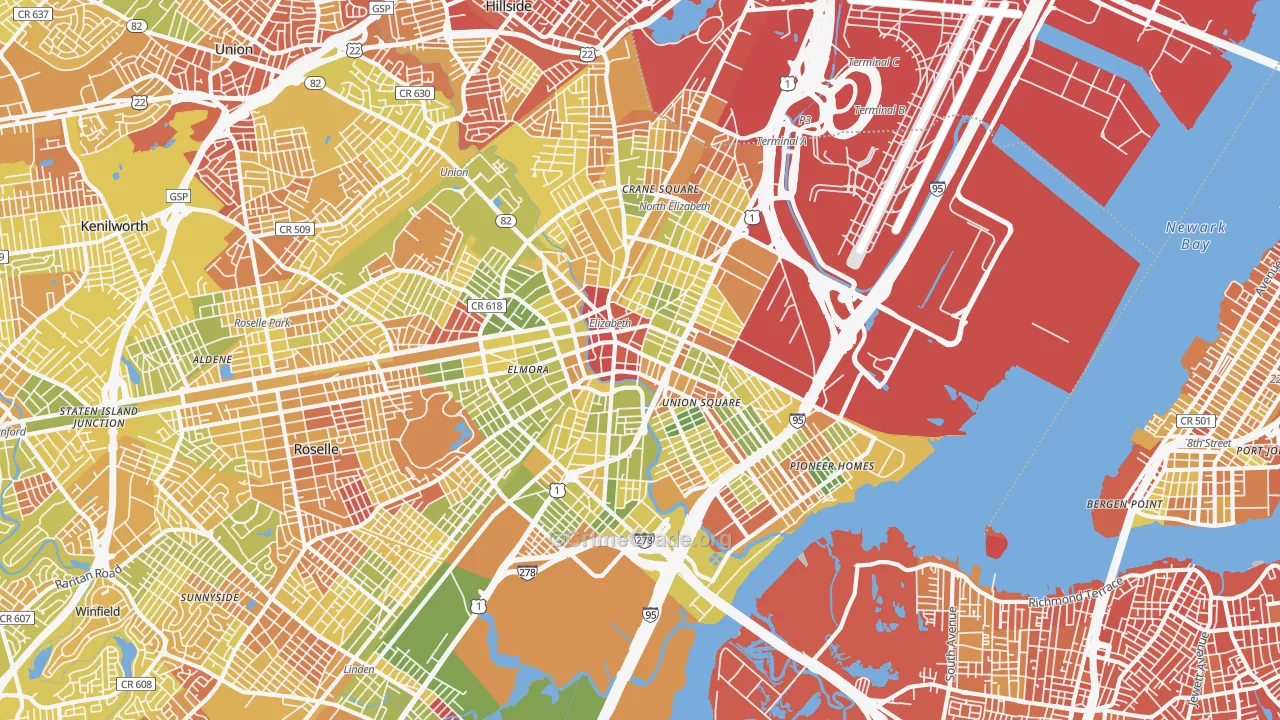Elizabeth, NJ Map of Murder Rates