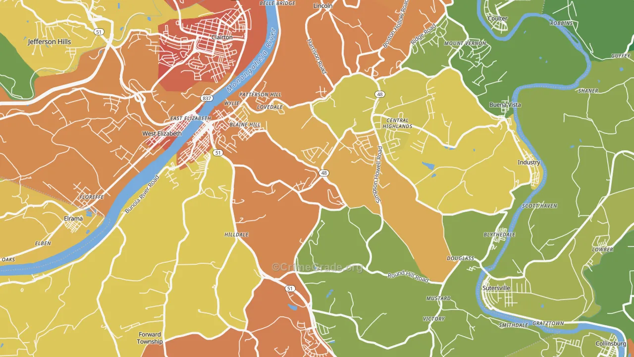 Elizabeth, PA Map of Murder Rates